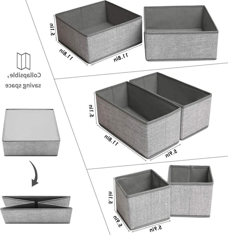 6 bakken opvouwbare ondergoed lade organizer en kast verdelers opbergdoos voor kleding sokken ondergoed (grijs)