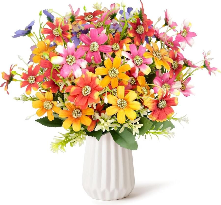 6 bundels kunstbloemen zoals echte kunstbloemen boeket uv-bestendige zijden bloemen balkonplanten kunstbloemen voor kamer tafel balkon tuin buiten wilde bloem (3 kleuren)