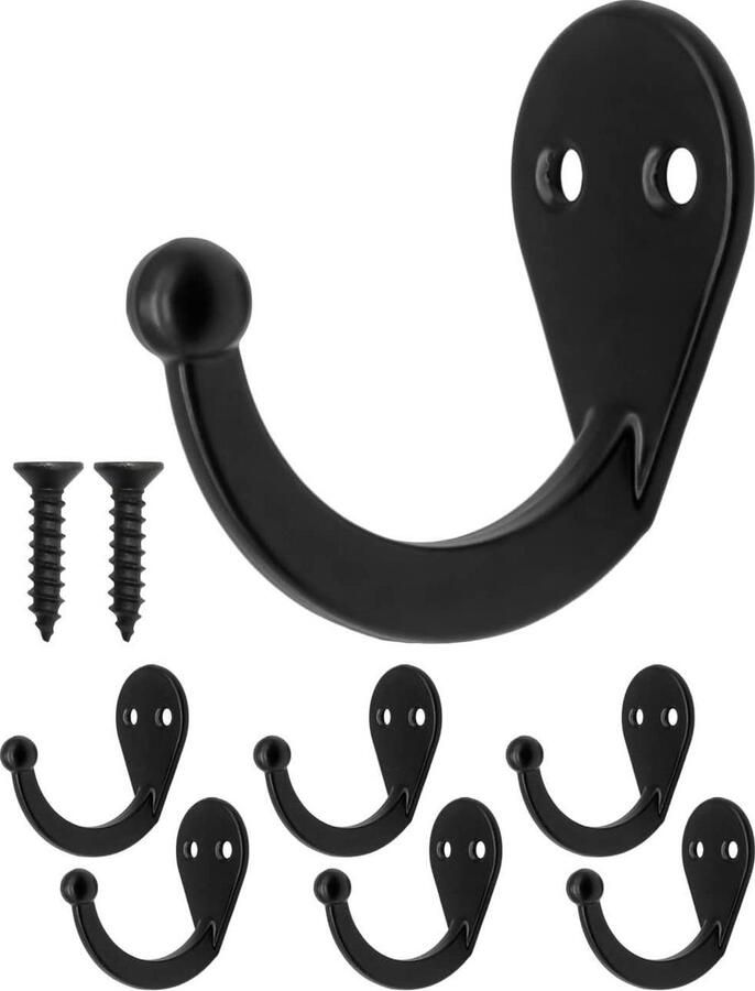 6 classic iron hooks with wardrobe and clothes black