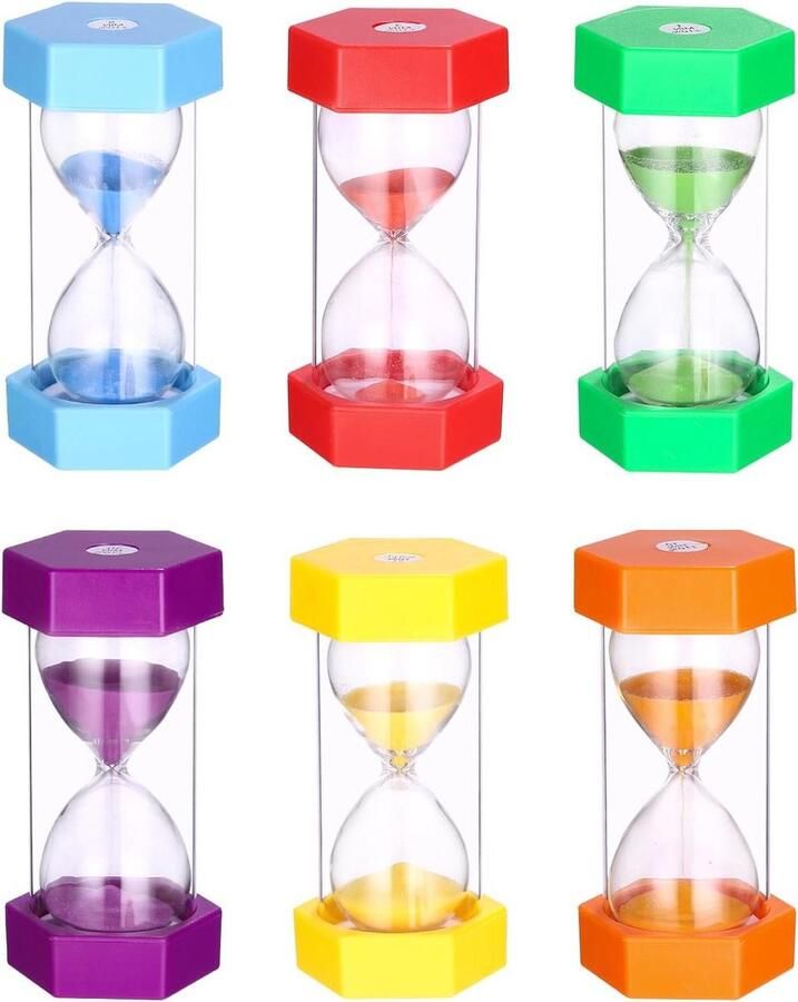 6-delig 30-minuten Zandloper Voor Kinderen Zandloperset 1351015 en Timer Keuken Timer Geschikt voor Decor Woonkamer Spel Sport Klasse