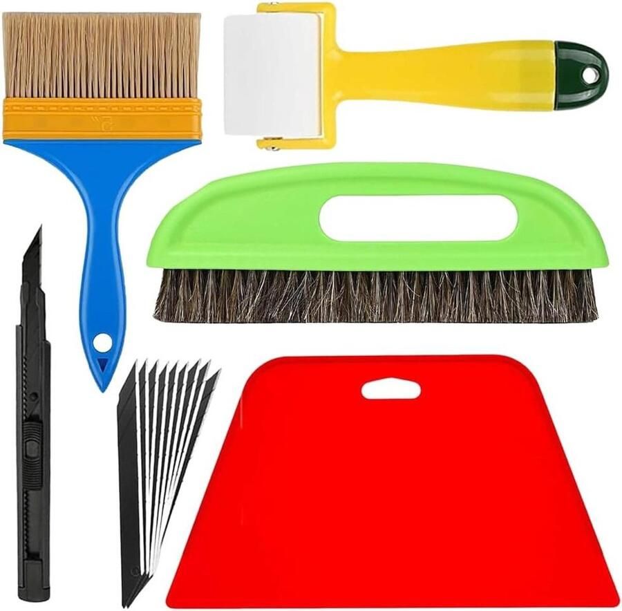 6-delig behanggereedschap voor glad maken behangborstel rakel behanglijm behangverwijderaar voor behang vinyltegels