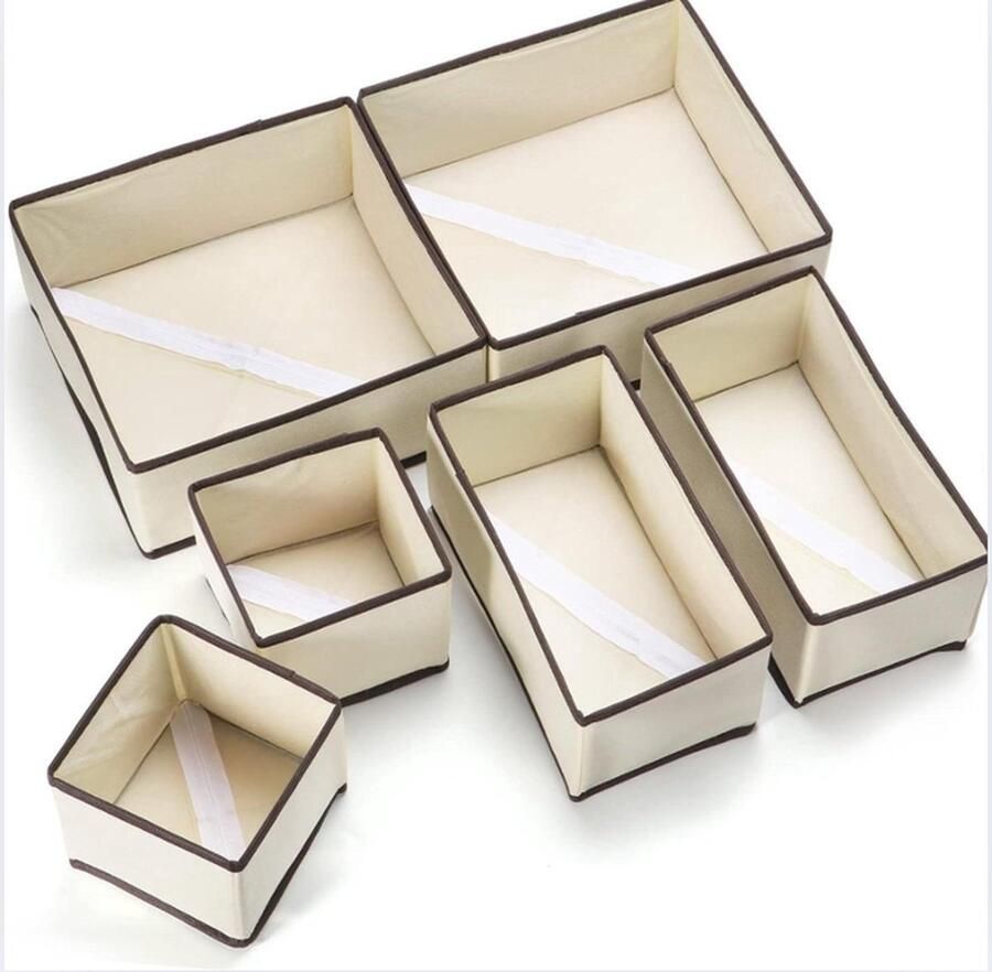 6-delige lade-opbergsysteem kledingkast organizer opvouwbaar voor kleding sokken stropdassen sjaals (off-white) Kledingkast