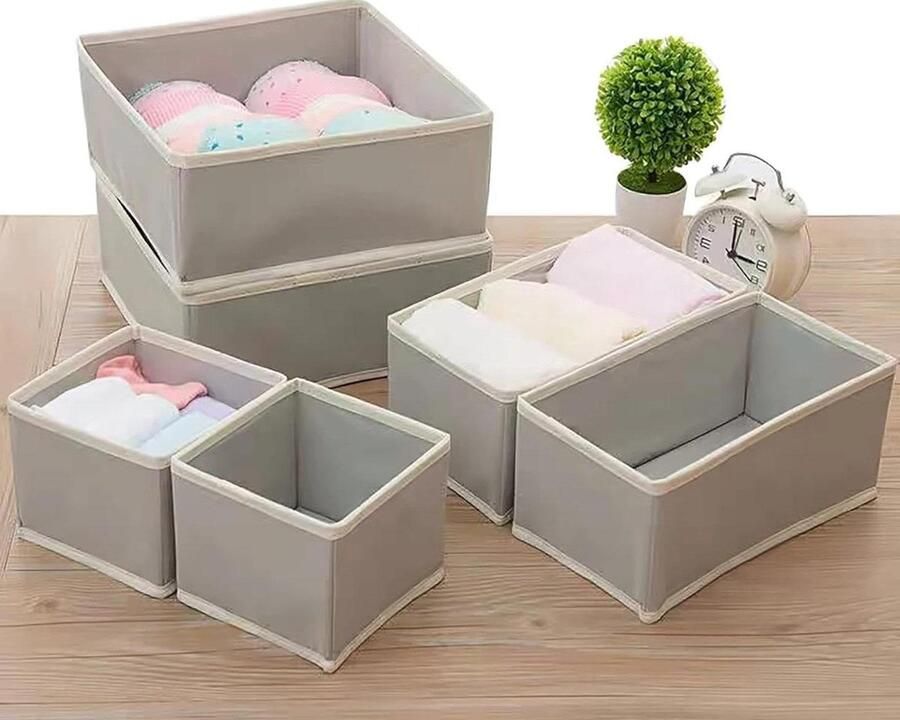 6-delige lade-organizers voor kleding Ondergoedlade-organizer en kledingkastverdelers Opvouwbare opbergbakken van stof voor kledingkastorganisatie