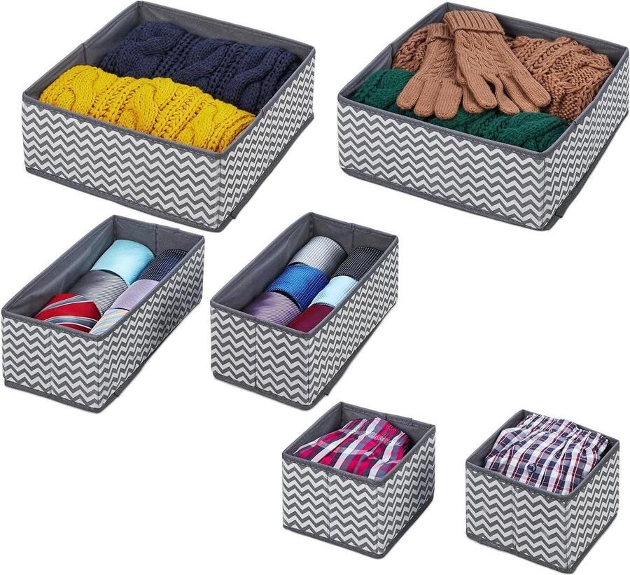 6-delige ladeverdeler voor kledingkast lades organizer voor ondergoed en sokken grijs wit