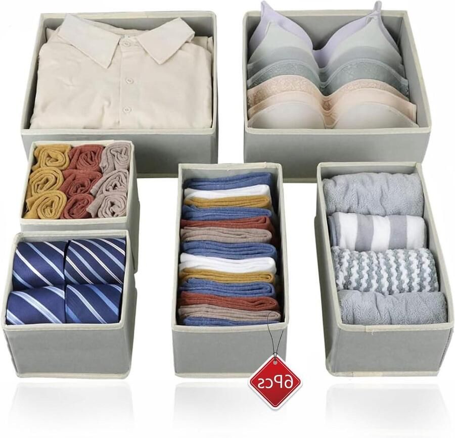 6-delige ladeverdelers opbergkubussen ondergoed organizer grijs kunststof