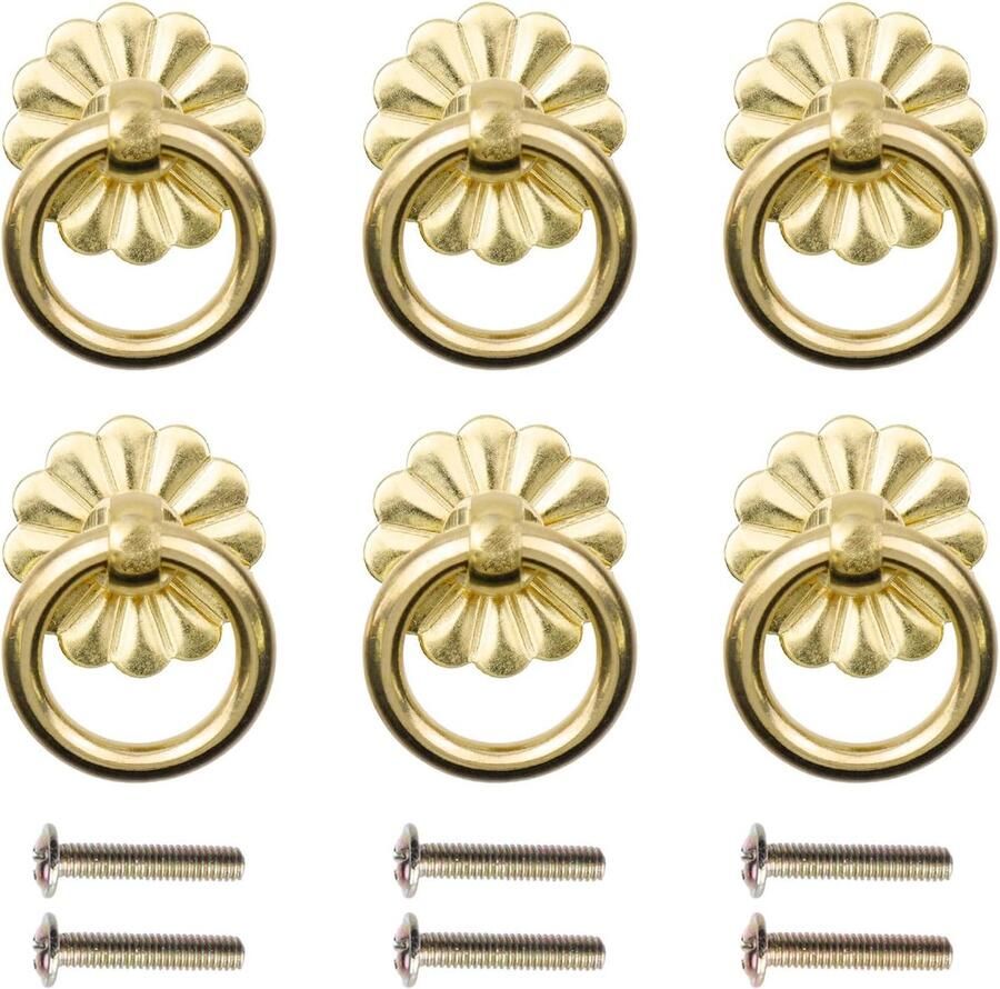 6-delige messing ringgrepen 2 5 cm Schroeftype Antieke kastknoppen Geschikt voor ladegrepen kledingkasten kastdeuren en decoratieve handgrepen Geel