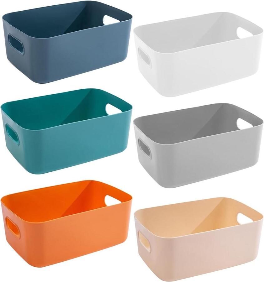 6 stuks kunststof opbergdozen met handvaten voor laden en planken Opbergoplossing voor keuken en kasten Set van verschillende formaten Ideaal voor opruimen en organiseren (25 x 16 5 x 10 cm)