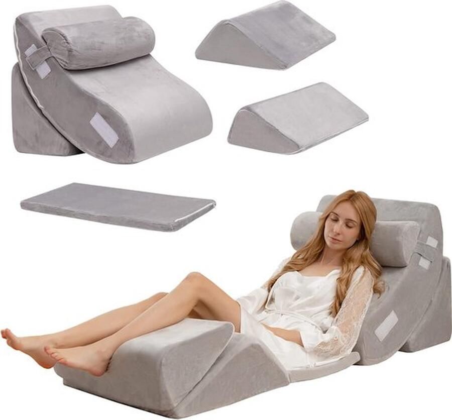 6-delige orthopedische kussenset traagschuimwigkussen met afneembare hoofdsteun comfortabel en verstelbaar leeskussen bedwigkussen rugsteunkussen voor slapen en lezen