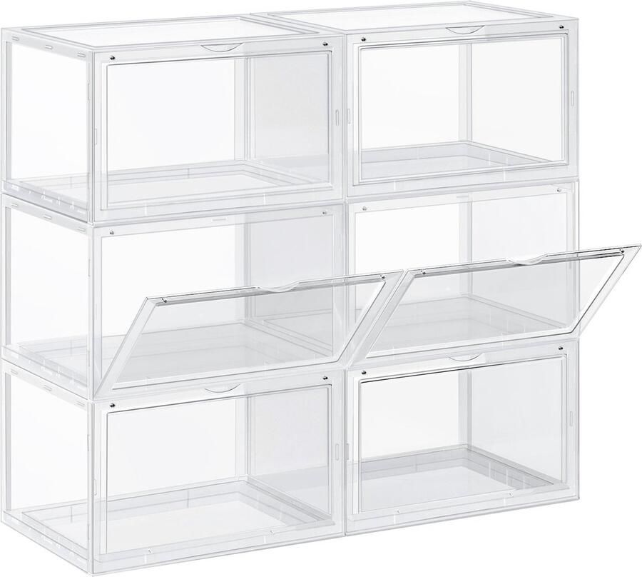 Rootz Living Rootz 6-delige schoenendoosset schoenenorganizer opbergcontainers transparante dozen stapelbaar ontwerp PP-materiaal 36 cm x 28 cm x 22 cm