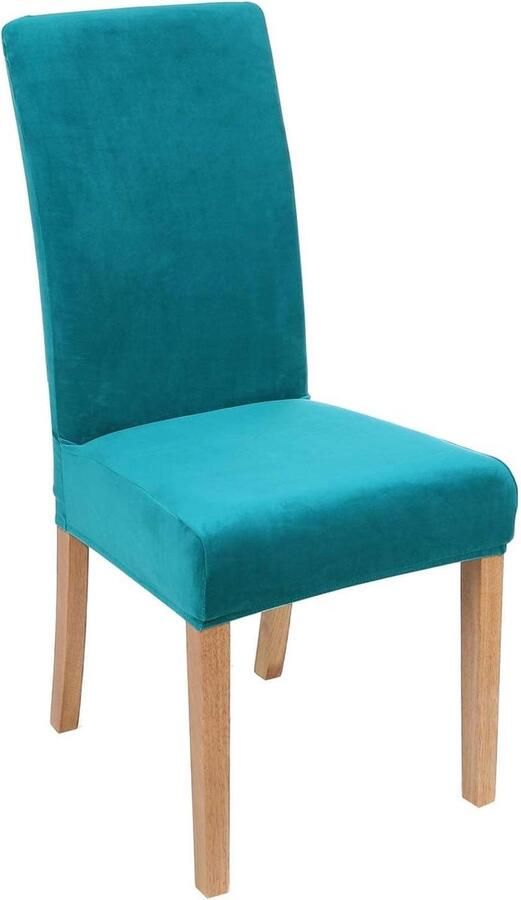 6-delige set afneembare wasbare fluwelen stoelhoezen met elastische universele moderne stoelhoezen pauwengroen