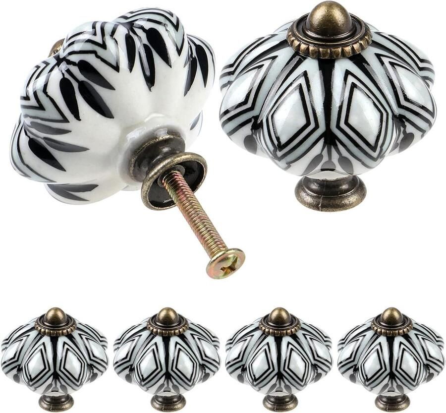 6-delige set Keramische Kast Knoppen Antieke Pompoen Design Meubel- en Keukenaccessoires