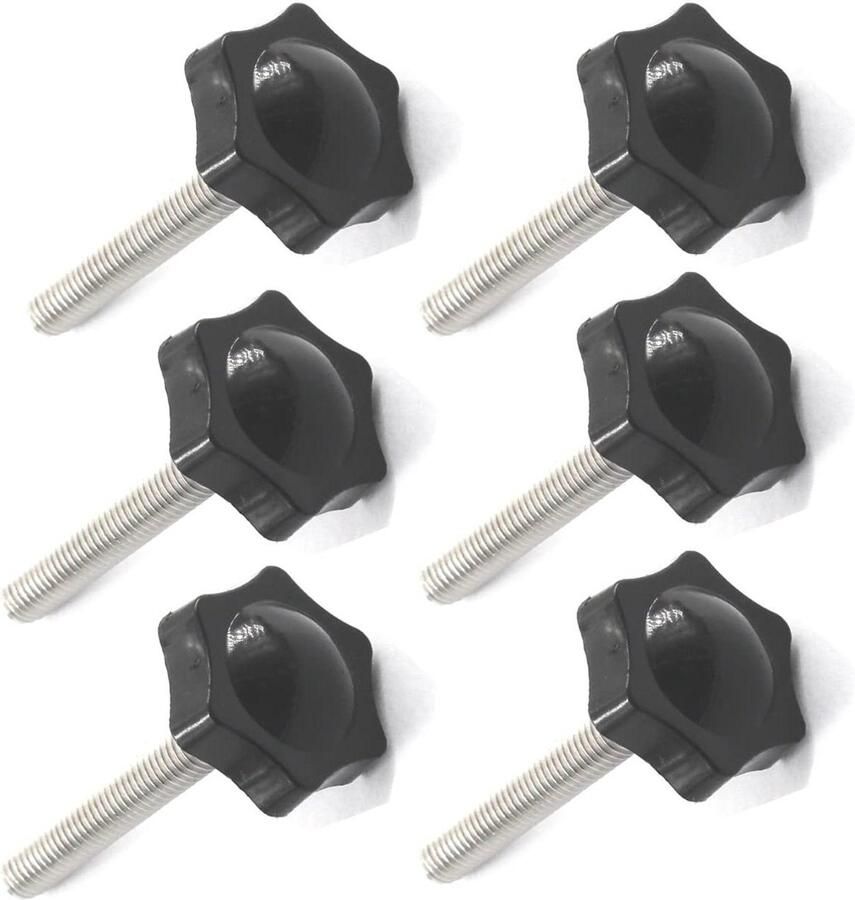 6-delige set RVS M10x30mm mannelijke draad duim schroefknoppen handige aanscherping 38mm hoofd