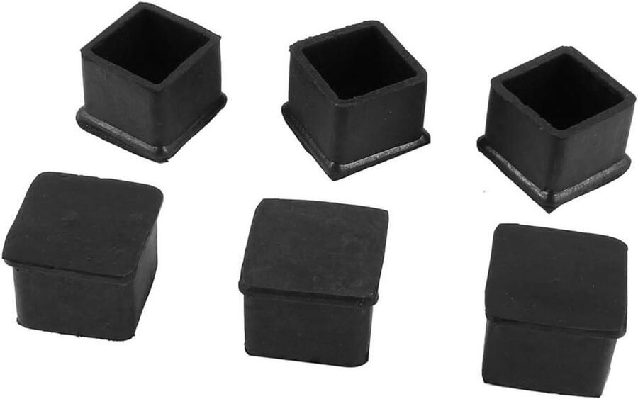 6-delige Set Zwarte Rubberen Voetbeschermers voor Home Decor met Vierkant Ontwerp Bescherming voor Meubels en Stoelpoten