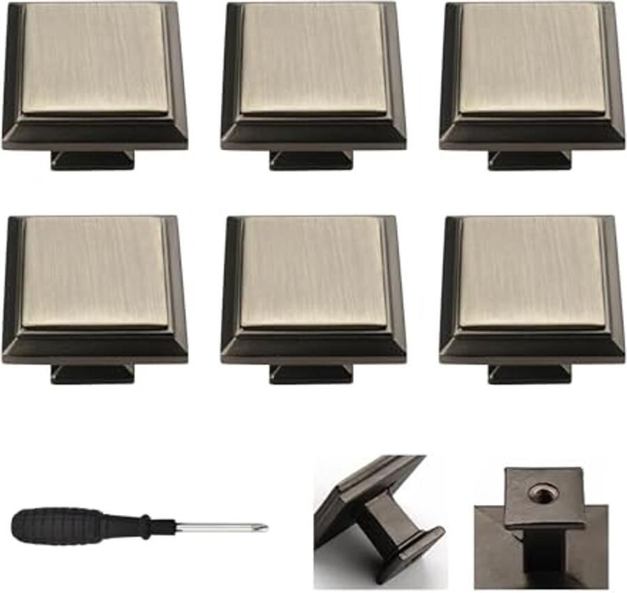 6-delige zwarte kastknoppen vierkant meubelknoppen voor keukenkasten en laden