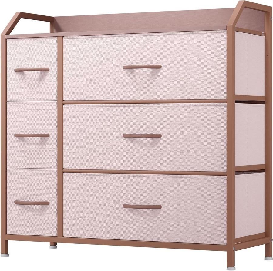 6-Drawer Fabric Dresser Storage Chest of Drawers with Handles Pink