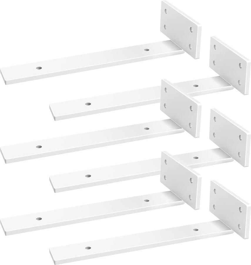 6 duurzame plankhouders 30 cm zwevende onzichtbare L-plankhouders industriële metaal houders voor planken wit