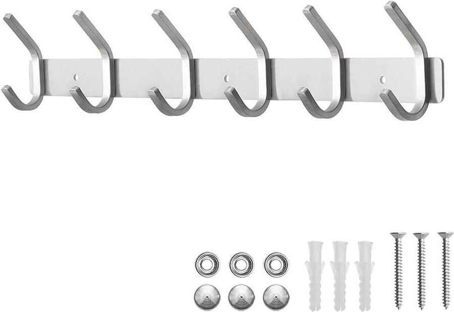 6-haken jashaken wandhaak rail roestvrij staal jashaken kapstok haken handdoekhaken muurbevestiging geborsteld ca. 30kg SUS304 Kapstok