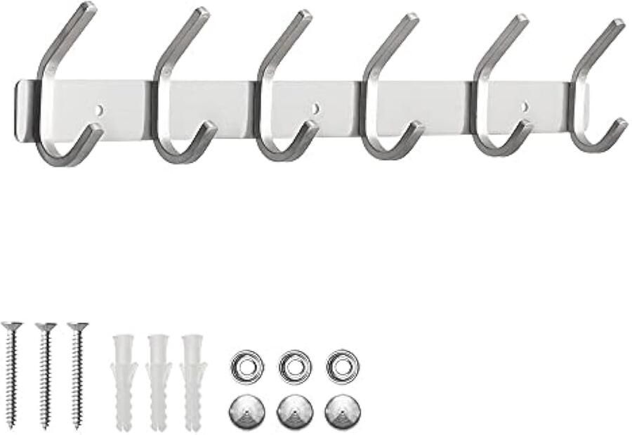 6 haken jashaken wandhaak rail roestvrij staal jashaken kapstok haken handdoekhaken muurbevestiging geborsteld ca. 30kg SUS304