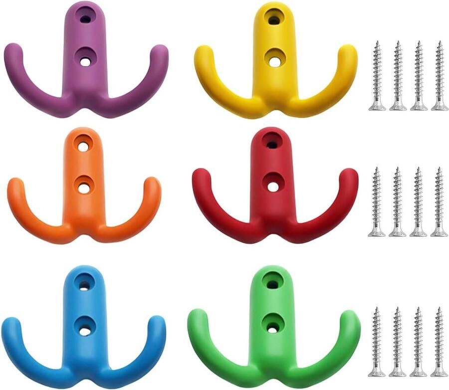 6 haken kinderkapstokken kleurrijke kapstokken kleine metalen kapstokken kledingkastaccessoires voor badkamer en slaapkamer