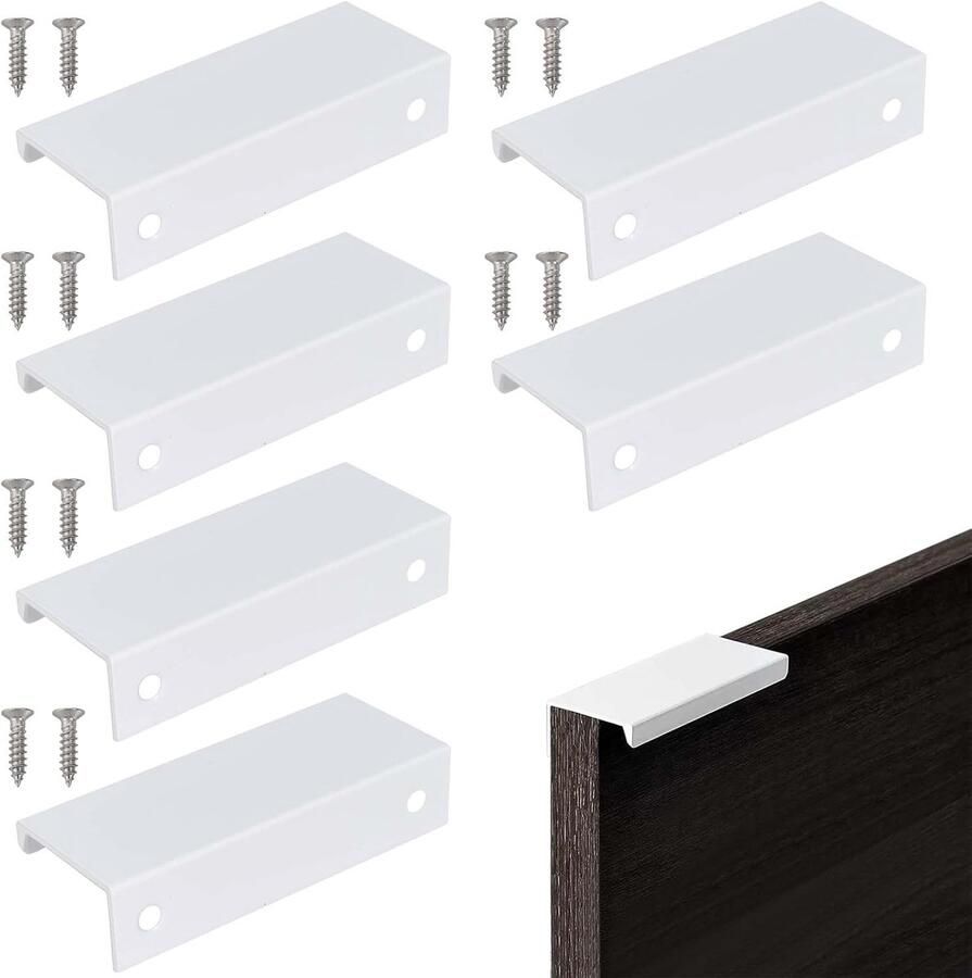 6 Hidden Cabinet Handles Modern Furniture Handles White Hidden Door Handle Cabinet Handles with Screws 80mm voor Bedroom en Kitchen Wardrobe