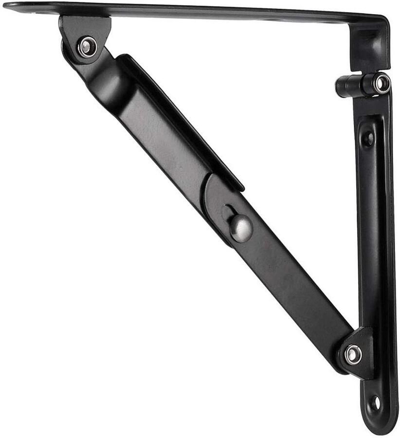 6 Inch Folding Shelf Bracket 150mm Collapsible Wall Mounted Heavy Duty Shelves 90 Degree Triangle Bracket Metal Folding L Right Angle Shelves Support for Table Shelf Black