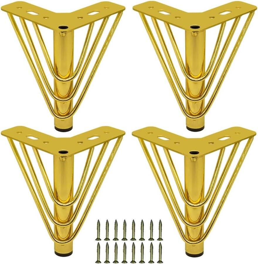 6 Inch Furniture Legs Set of 4 Metal Furniture Legs Heavy Duty Modern Feet for Chair Dresser Cabinet Gold meubelpoten set van 4 bank poten 15 cm hoog voor meubels banken kasten fauteuils taps toelopende poten goud