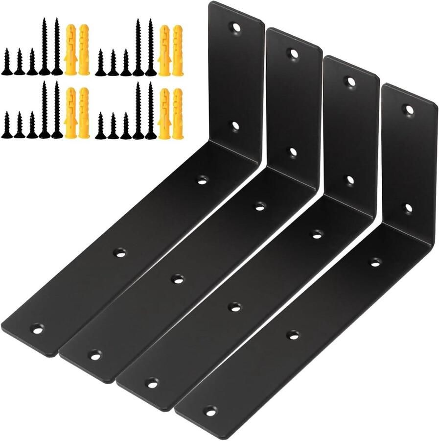6-inch Zwevende Plankbeugels Set van 4 Stuks voor Wandplanken Zwarte Metalen L-beugels voor Meubels Hoekbeugels voor Kasten en Stoelen 90 ° Rechte Hoek