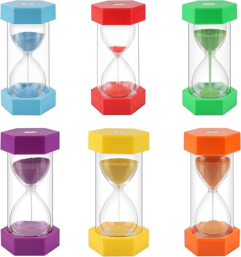 6 kleuren zandloper set kleurrijke timer 1-30 minuten kinderen keuken klaslokaal kantoor spel cadeau