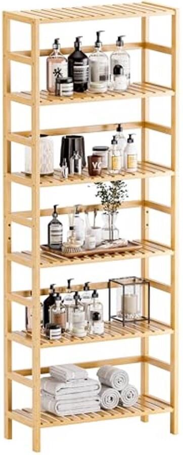 6-laags Bamboe Boekenkast Vrijstaand Opbergrek met Verstelbare Planken