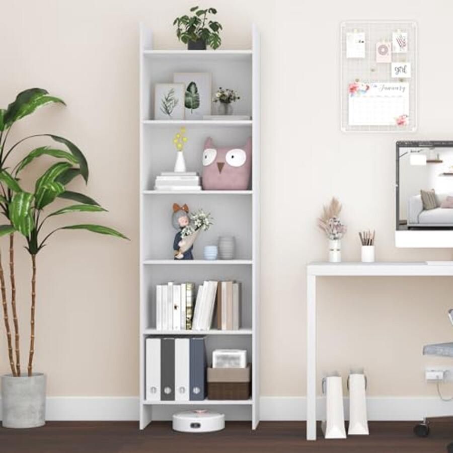 6-laags Boekenkast en Opbergplanken voor Woonkamer en Kantoor Wit 170 cm