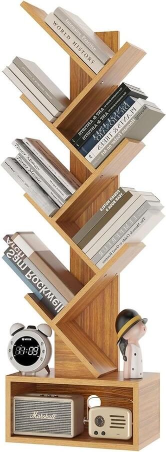 6-Laags Boekenplank met Kubusrek Moderne houten Opbergkast voor Boeken Films Cd's Houtkleur HBC016N
