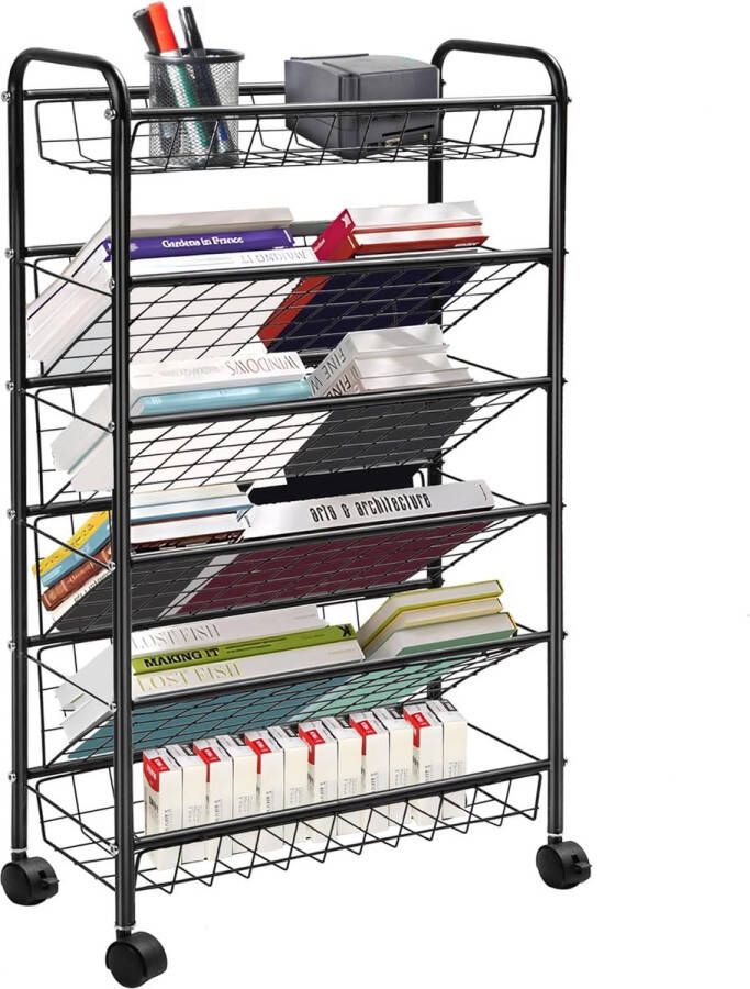 6-laags metalen boekenkast winkelmand bureau-organizer en accessoires bureau-organizer met wielen bureau-bestandsorganizer magazijnopslag boekenkast