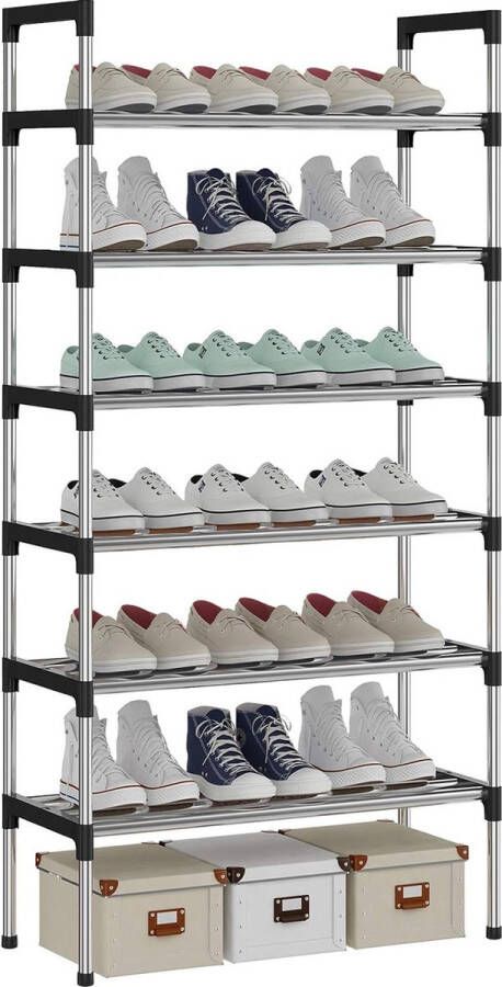 6-laags zilveren verstelbare schoenenrekken schoenenopslag hoge schoenenrek organizer plankhouder standaard voor 18 paar schoenen 56 x 30 x 110 cm extra robuuste constructie