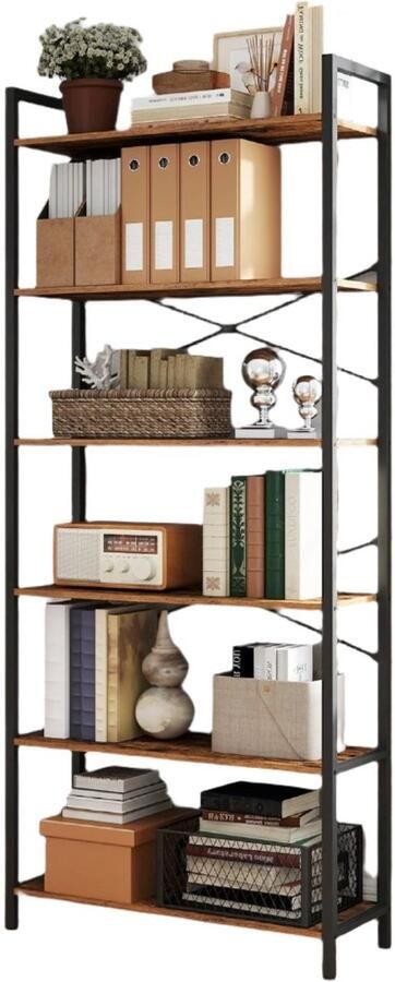 6 -niveau boekenkast staande plank vrijstaande plank stalen frame vintage stijl 80 cm x 30 cm x 186 cm