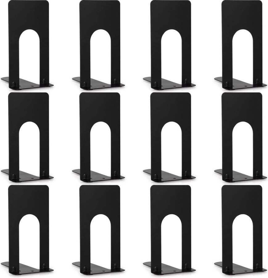 6 paar boekensteunen metaal hoogwaardige boekenhouders rek voor kinderen school bibliotheek zwart 12 stuks (69 x 100 x 130 mm)