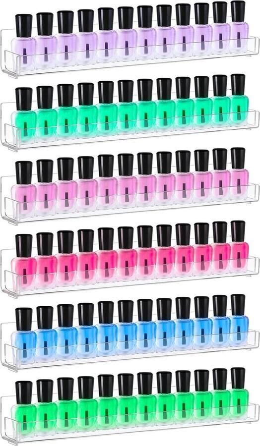 Acryl Nagellak Rek voor Wandmontage Houdt 72 flessen Clear Nail Polish Organizer met Anti-slip Inserts