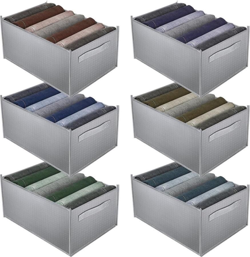 6-pack Garderobe-organisatiesysteem Closet Organizer 7 extra grote vakken Opvouwbare opbergdozen voor jeansbroeken Shirts Ondergoed met handgrepen Ladebox-organizer