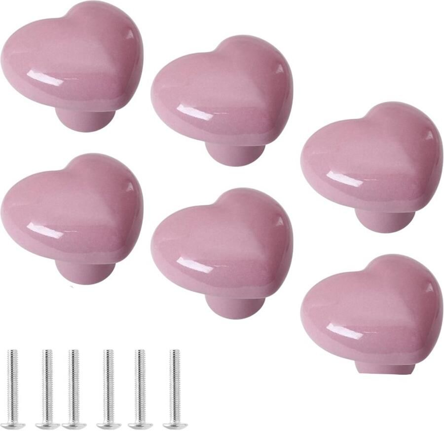 6-pack kastgrepen-roze ladegrepen-kaptafelgrepen-keukenkastgrepen-garderobegrepen hardware-accessoires hartvorm 40cm (roze)