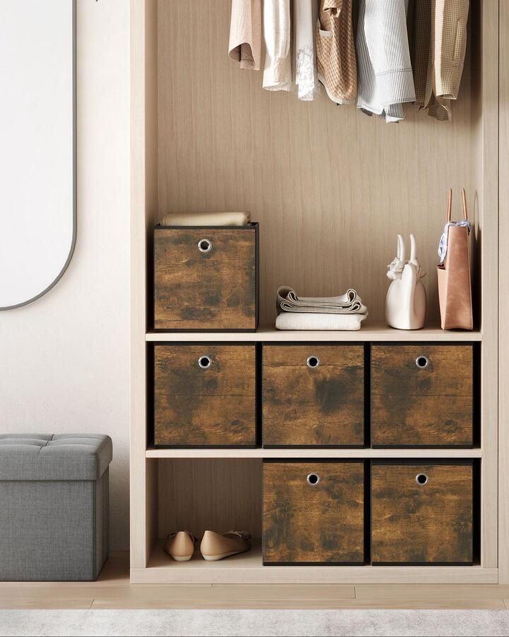 Rootz Living Rootz 6-pack opbergdozenset Vintage bruin-zwart kartonnen organizer bak van niet-geweven stof Oxford stoffen container lichtgewicht duurzaam ruim 26 cm x 26 cm x 28 cm