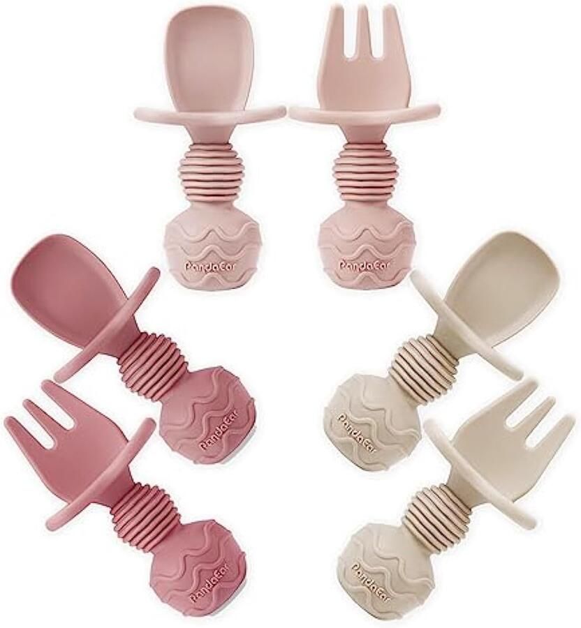 6 Pack Silicone Baby Spoons en Vork Feeding Set- Anti-Choke First Self Feeding Utensils voor Baby Led Weaning Ages 3 Maanden -Roze