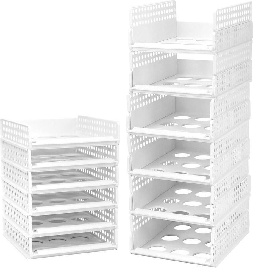 6 Pack Stackable Wardrobe Organizer Plastic Storage Box for Clothes Toys Books White