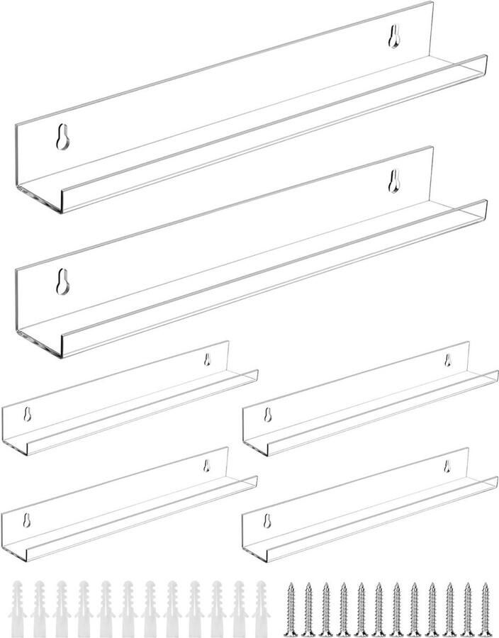 6-pack wandgemonteerde acryl platenstandaard met bevestigingsmateriaal 38cm