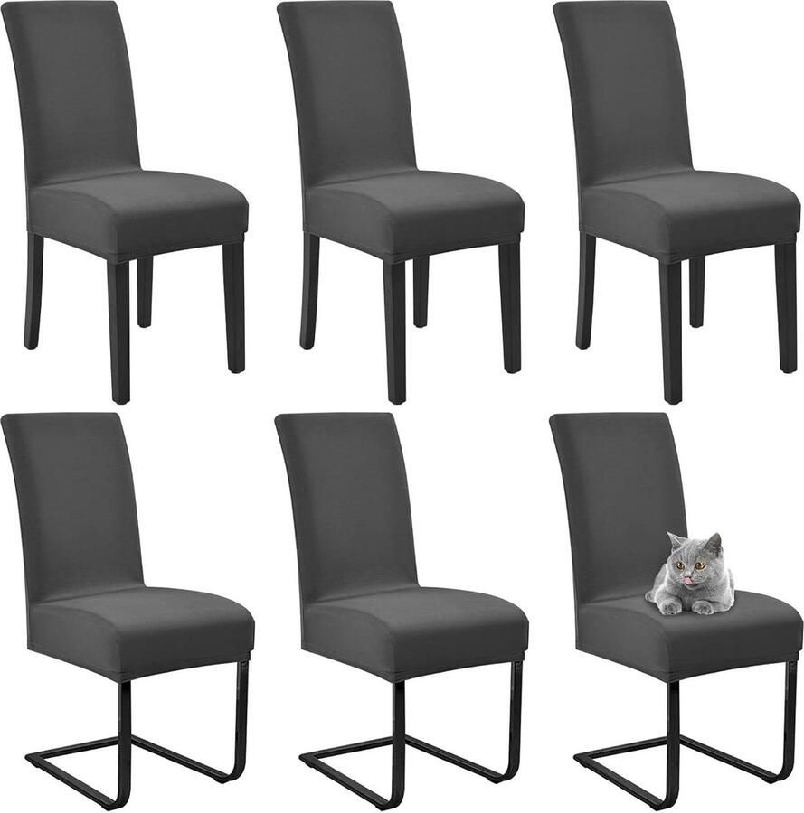 6 Pak Stretch Eetkamerstoelhoezen Grijs Wasbaar Restaurant Bruiloft Stoelhoezen