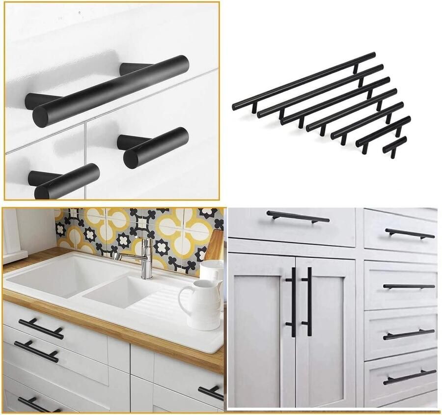 6 Pak Zwarte Roestvrijstalen Handgrepen 224mm Boorgatafstand Meubelgreep Stanggrepen voor Kast Kastlade Kledingkast