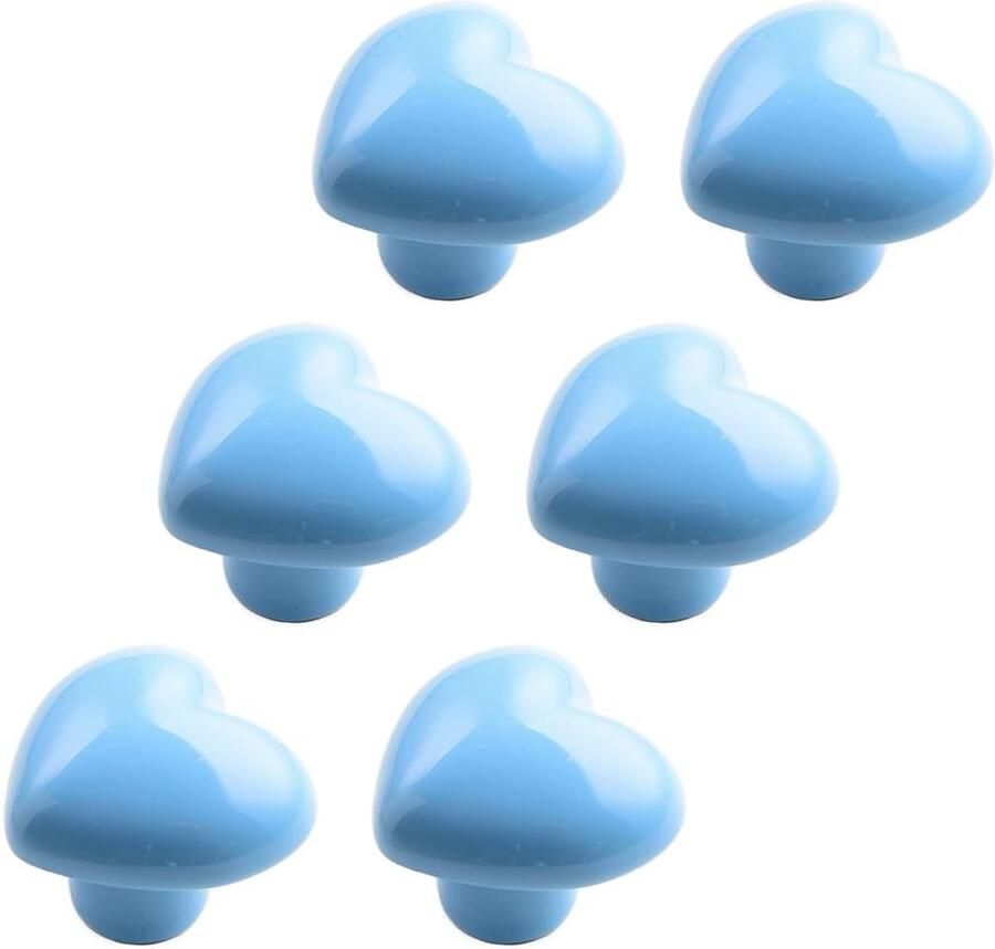 6 Pcs Keramische Hart Meubelknoops Kleurrijke Meubelhandgrepen voor Kinderkamer Kastknoppen en Ladeknoppen Keuken en Boekenkast Handgrepen (Lichtblauw)
