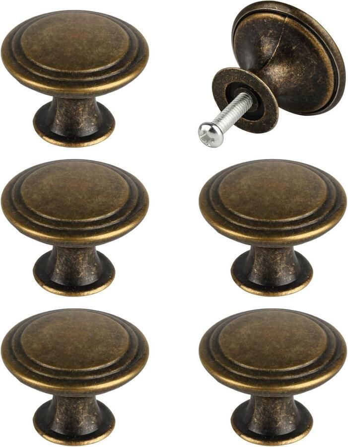 6 Pcs Vintage Cabinet Knobs 30mm Bronze Furniture Knobs Drawer Knobs Vintage Cupboard Door Knobs Kitchen Cabinet Handles Round Drawer Knobs voor Furniture Chest of Drawers Cupboards Decoratieve Meubelaccessoires
