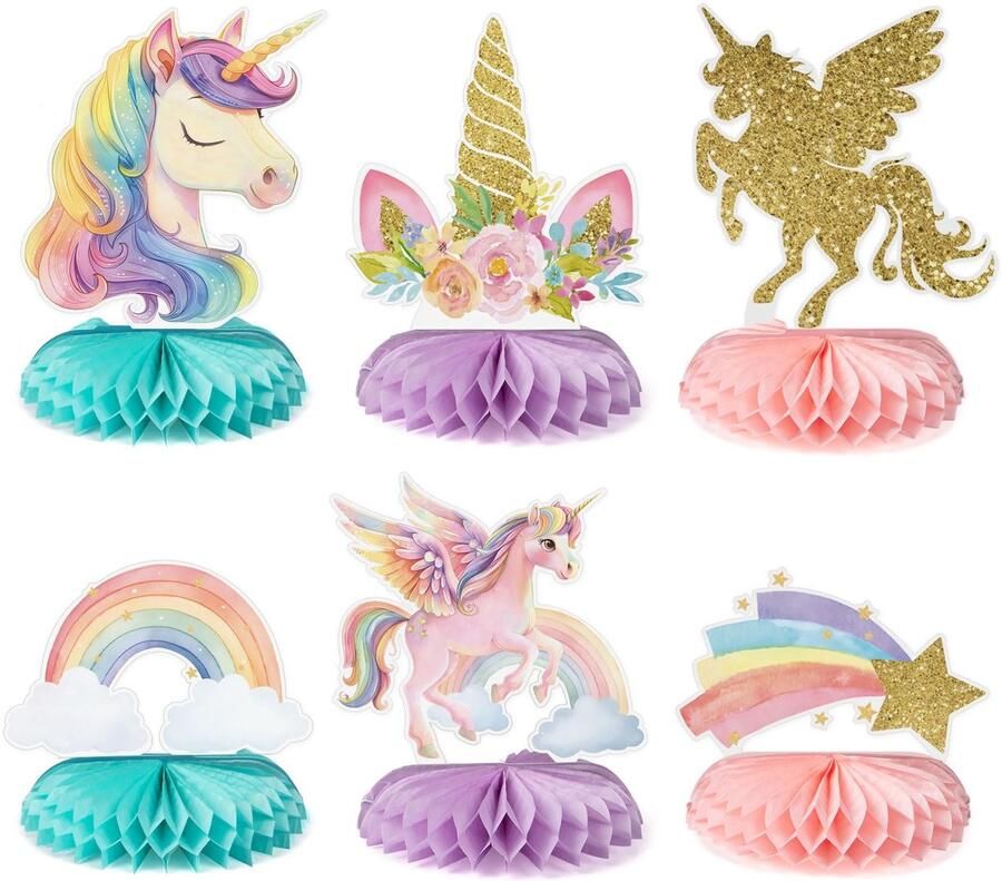 6 pieces table runners unicorn birthday christening centerpiece honeycomb pattern decoration birthday christening girl table