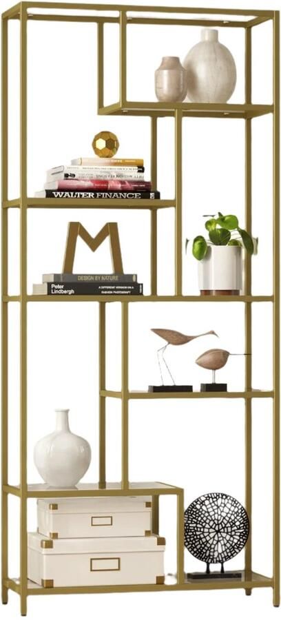 6 Stage Bookshelf Glazen plank Staande plank Duurzaam ontwerp 30 cm x 80 cm x 180 cm