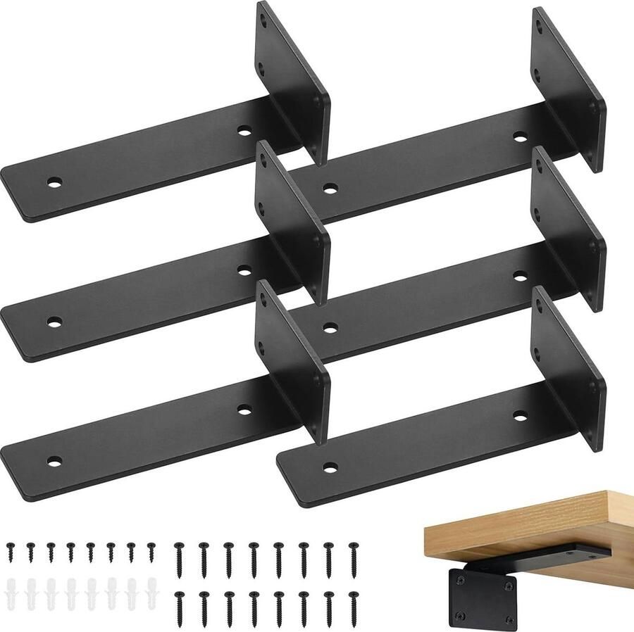 6 STKS Heavy Duty Drijvende Plank Beugels 6 Inch Industriële Metalen L Plank Beugels Wandmontage Plank Ondersteuning Zwart