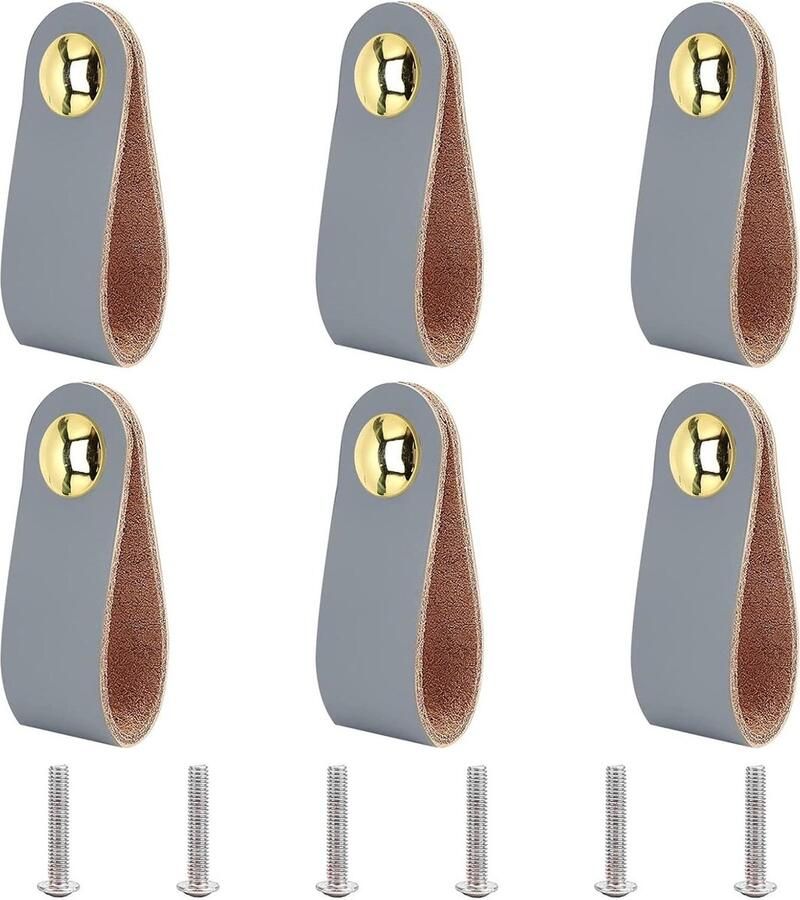 6 Stks Lederen Handgrepen Vintage Kast Deurklink Grijze Kleur Keuken Badkamer Kasten Garderobe Dressoir 143x25mm